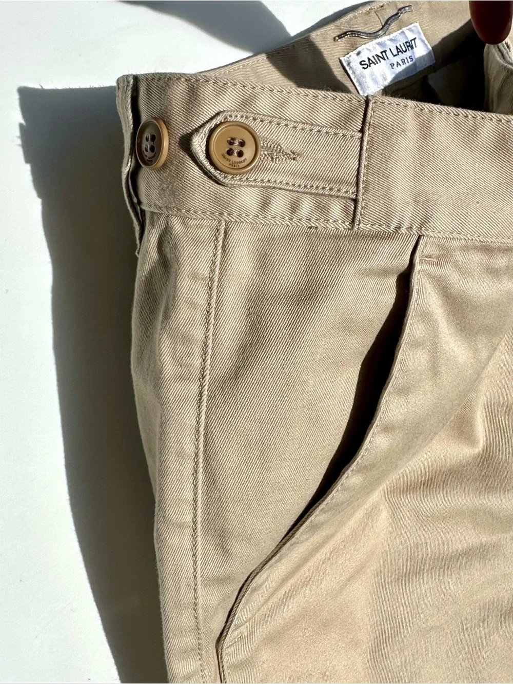 Saint Laurent Men's Classic Straight Chino Pants - Tan Beige, Stretch Cotton, 30